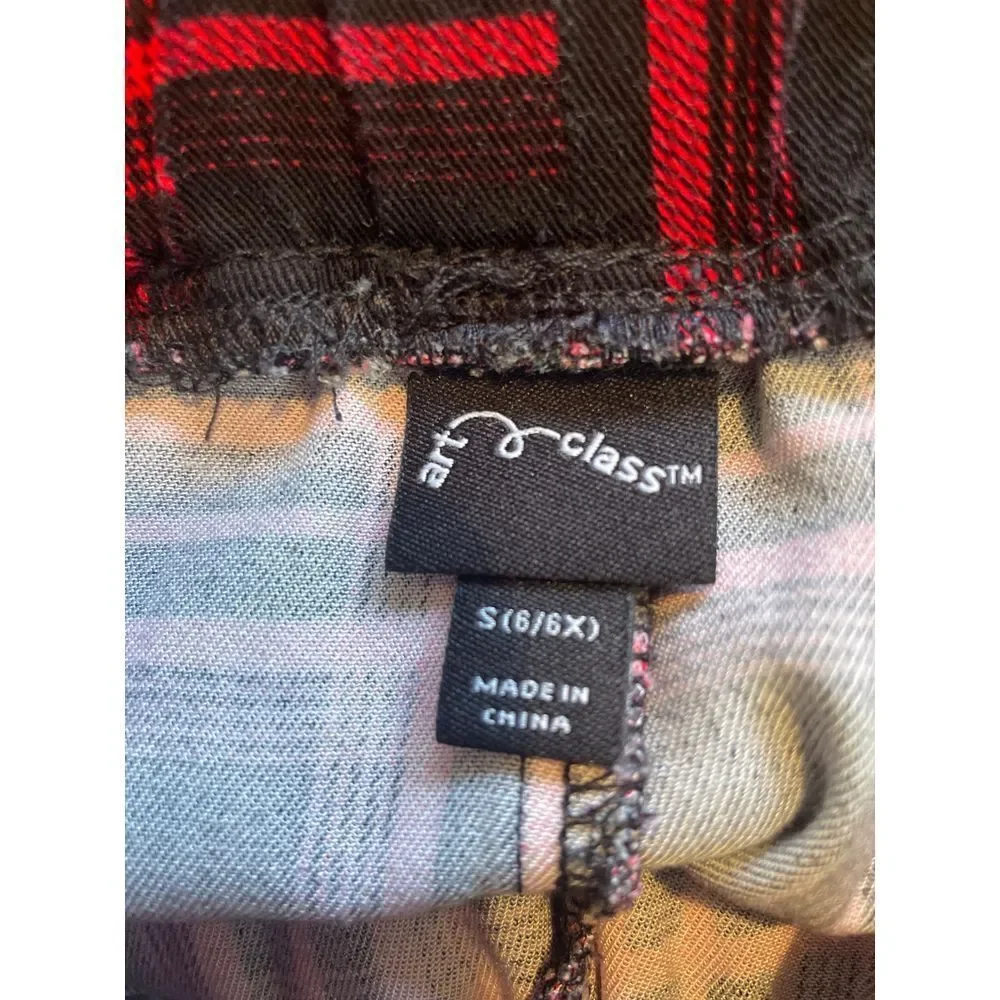 Classic Red & Black Plaid Wide Leg‎ Pants Tartan Check Pattern Elastic Waist